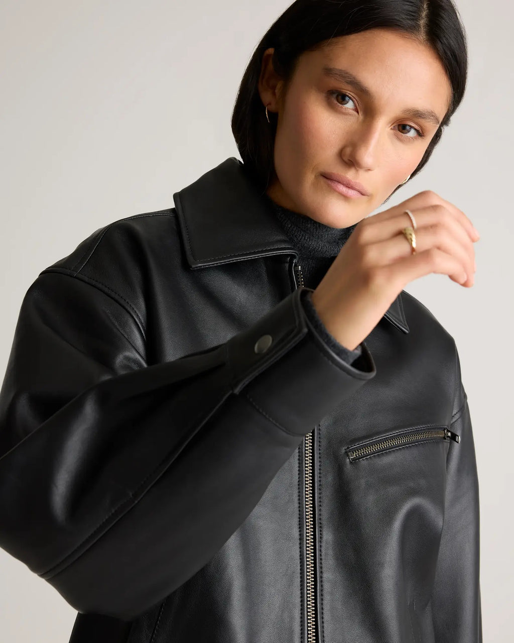 Women's Black Simple Leather Jacket