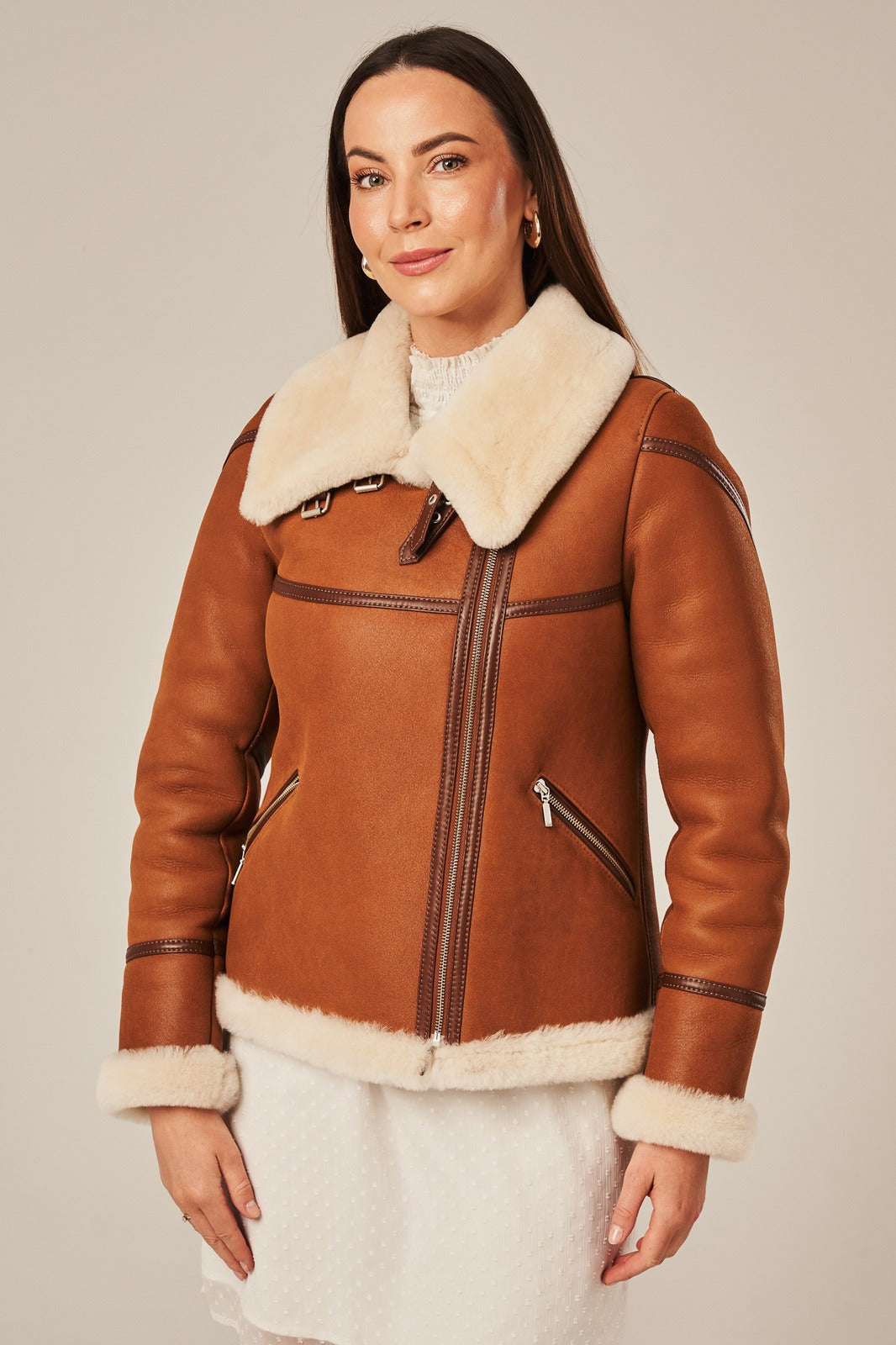 Women's Brown Leather Sheepskin shearling Jacket