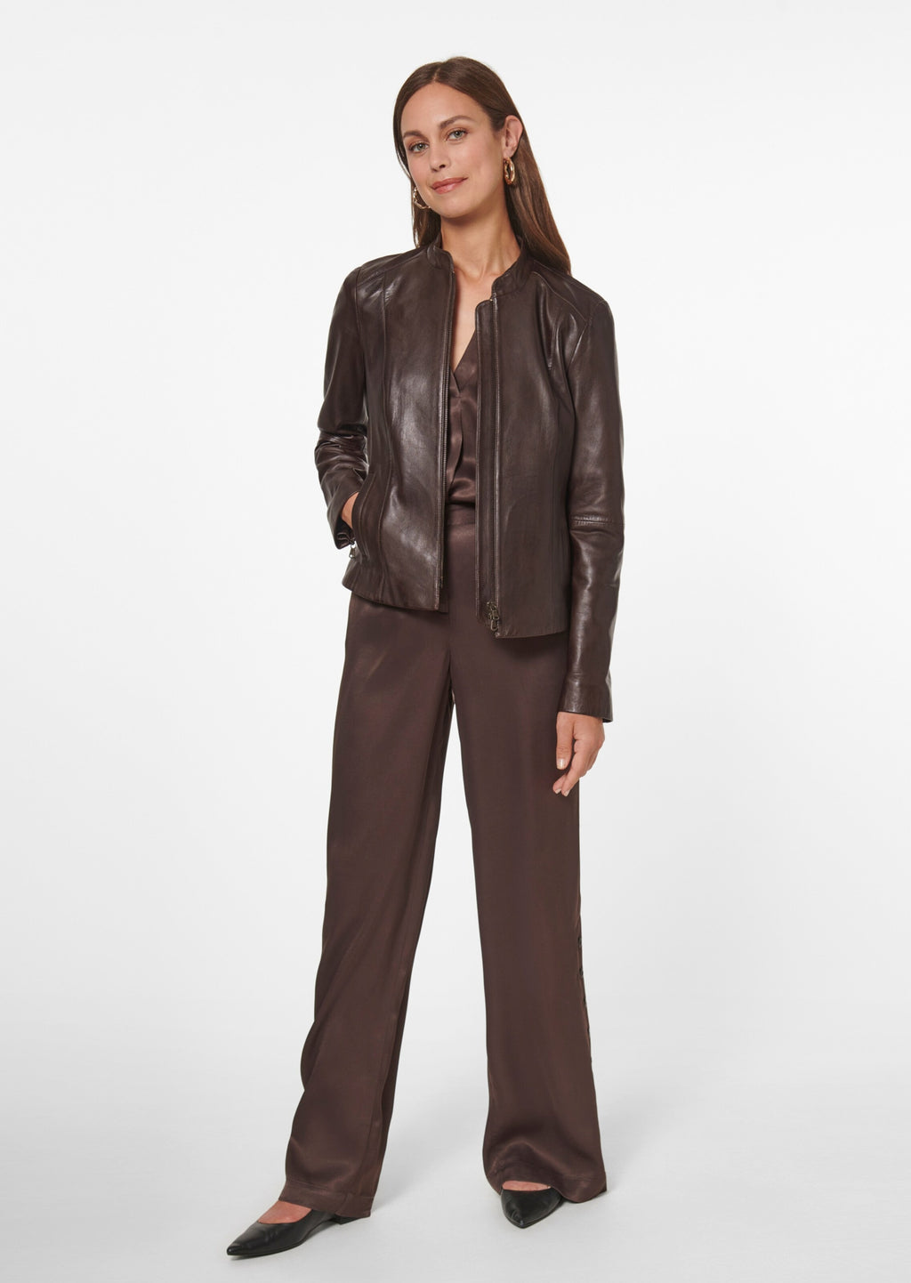 Women's Dark Brown Simple Leather Jacket