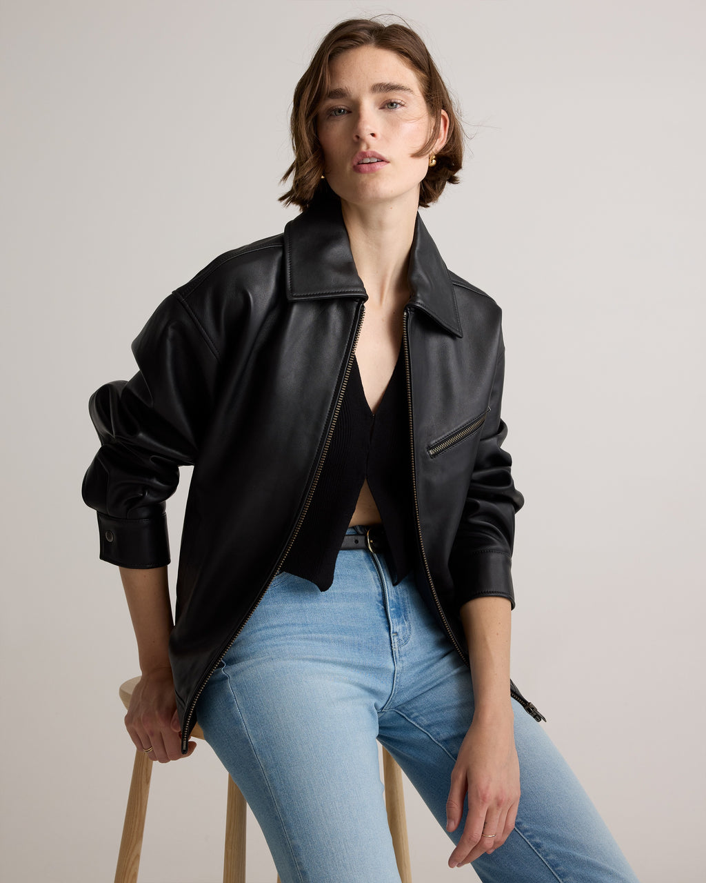 Women's Black Simple Leather Jacket
