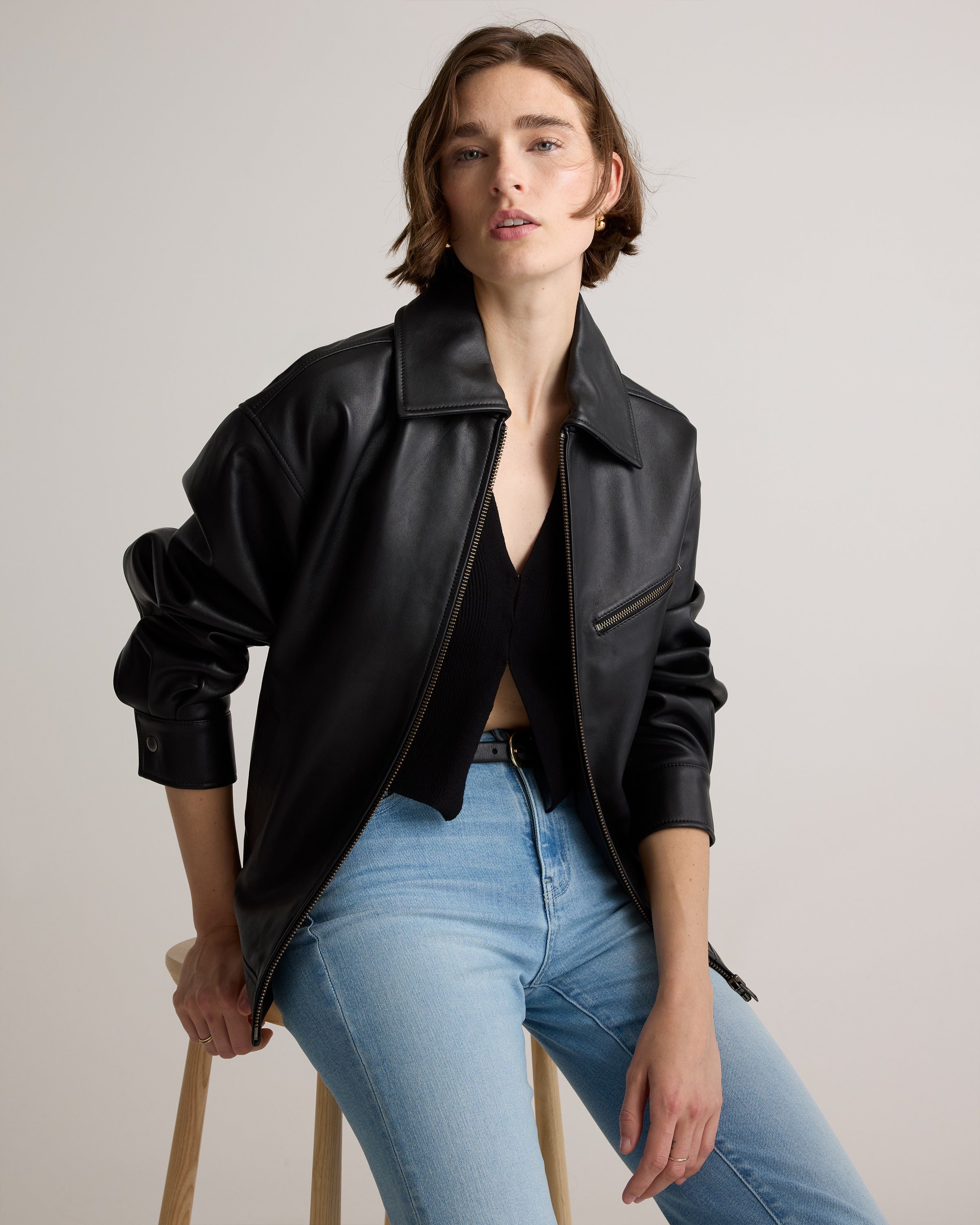 Women's Black Simple Leather Jacket