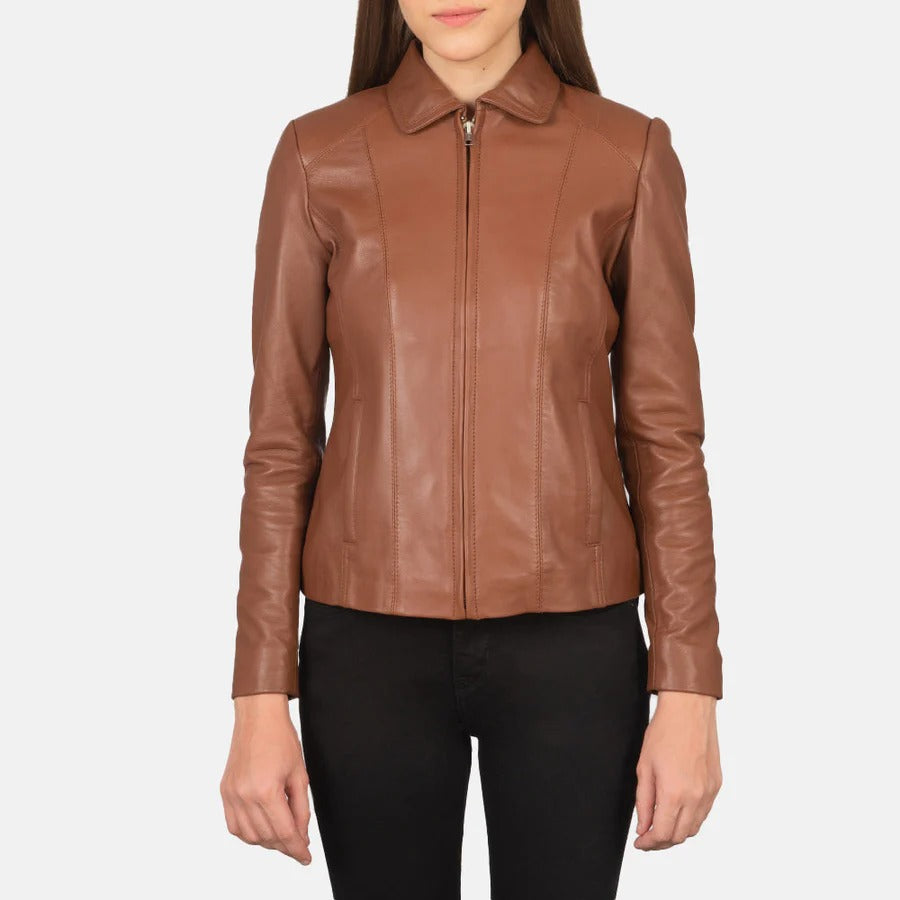Women's Brown Simple Leather Jacket