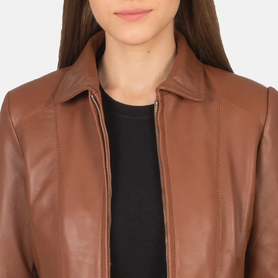Women's Brown Simple Leather Jacket