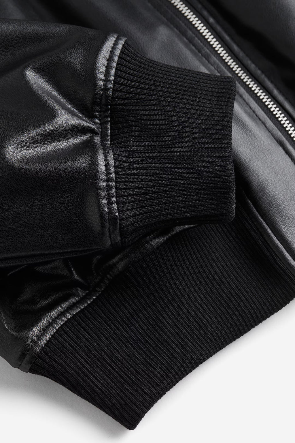 Women's Black Loose Fitted Leather Bomber Jacket