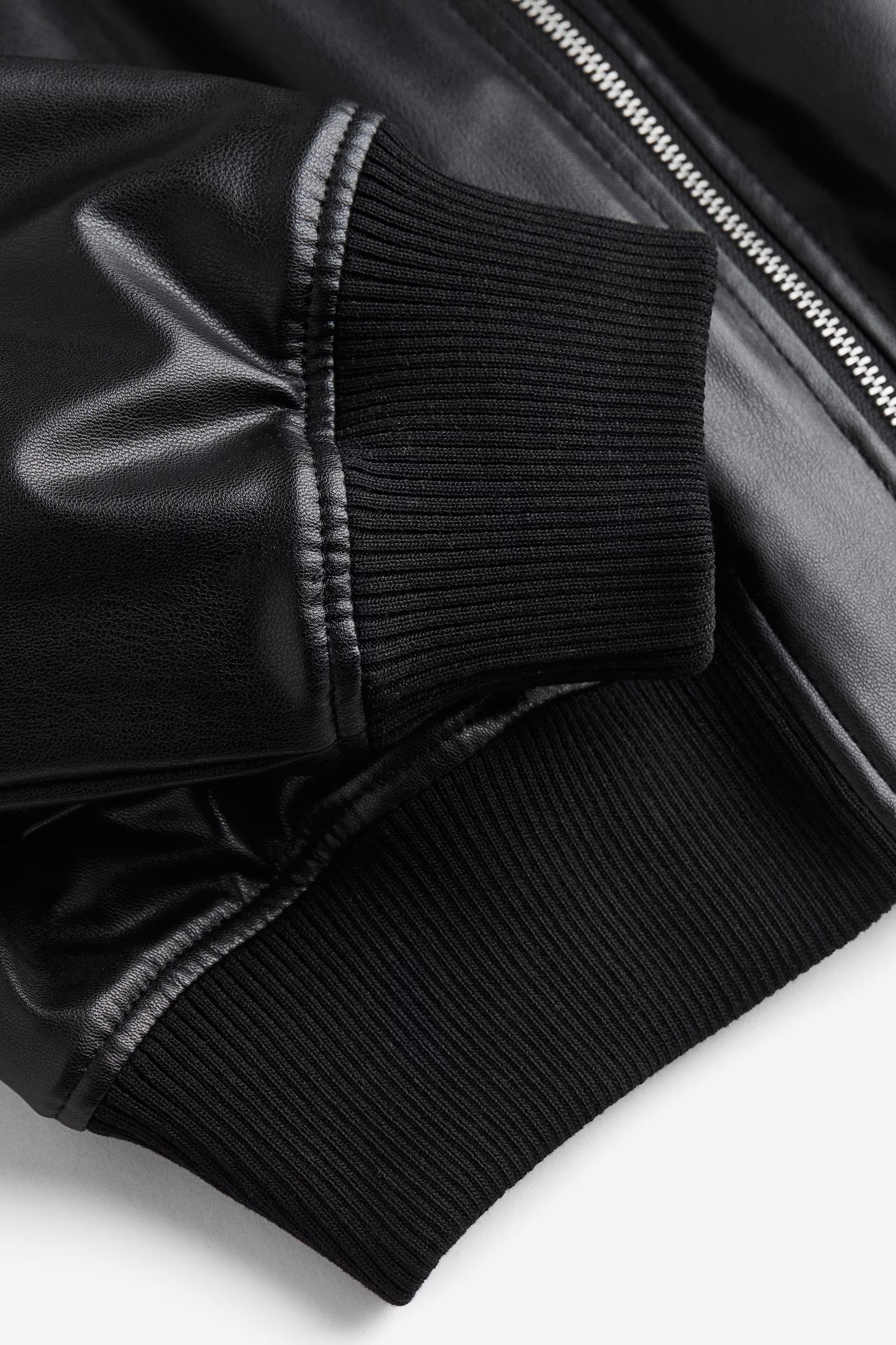 Women's Black Loose Fitted Leather Bomber Jacket