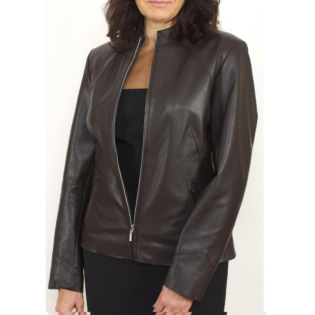 Women's Brown Simple Leather Jacket