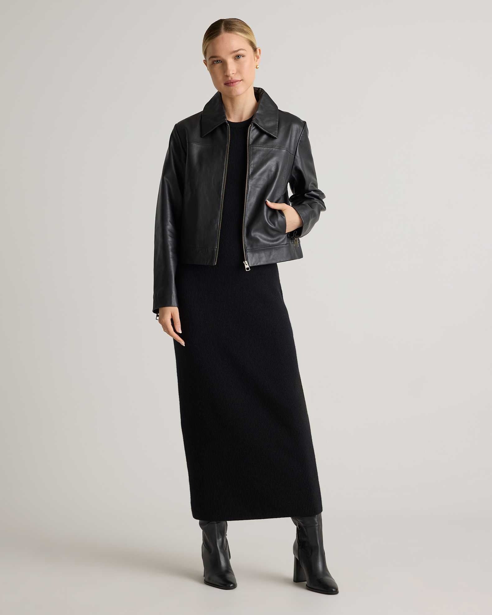 Women's Black Simple Leather Jacket