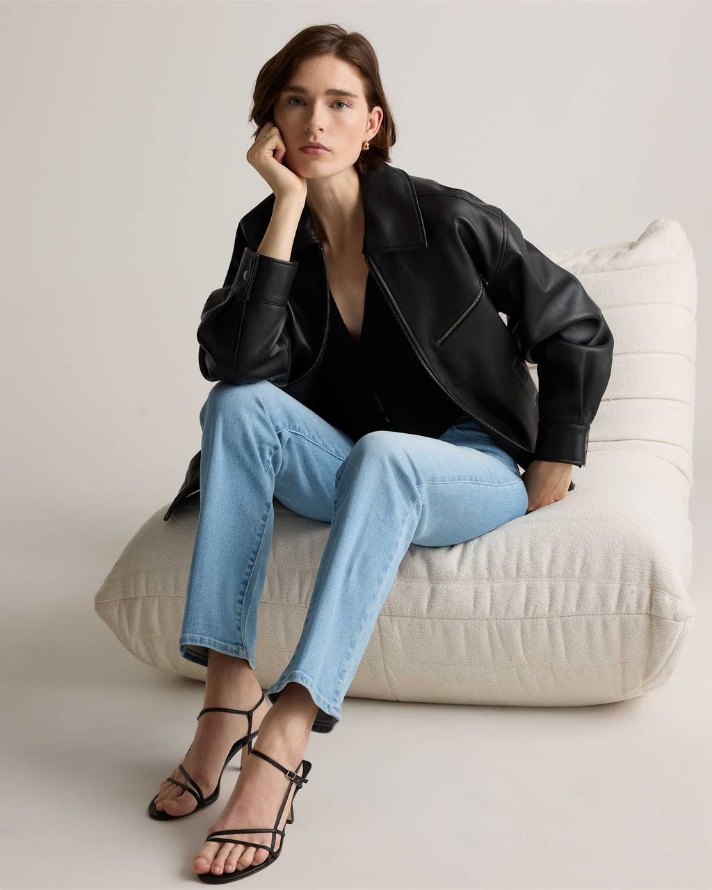 Women's Black Simple Leather Jacket