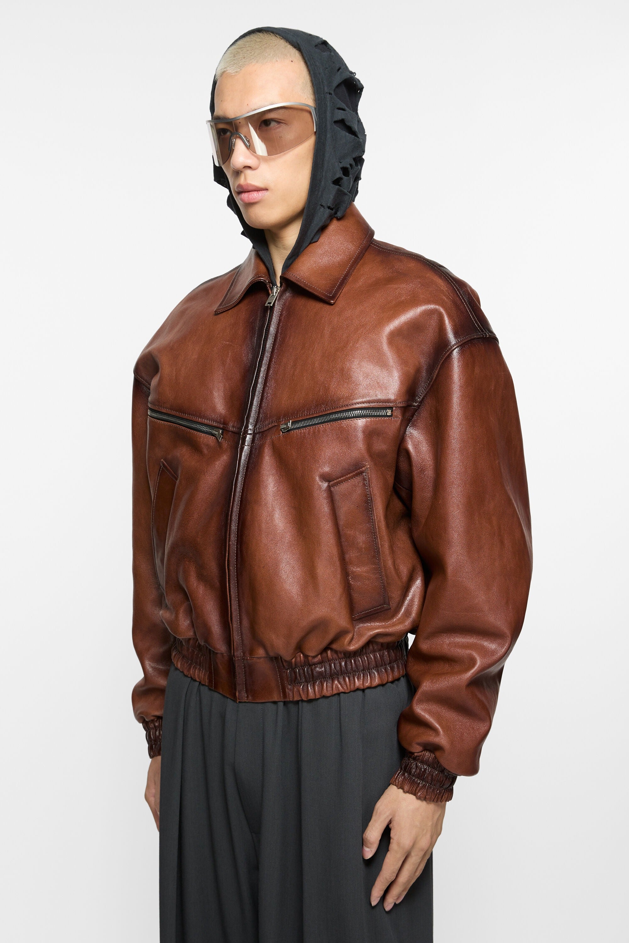 Men's Brown Leather Bomber Jacket
