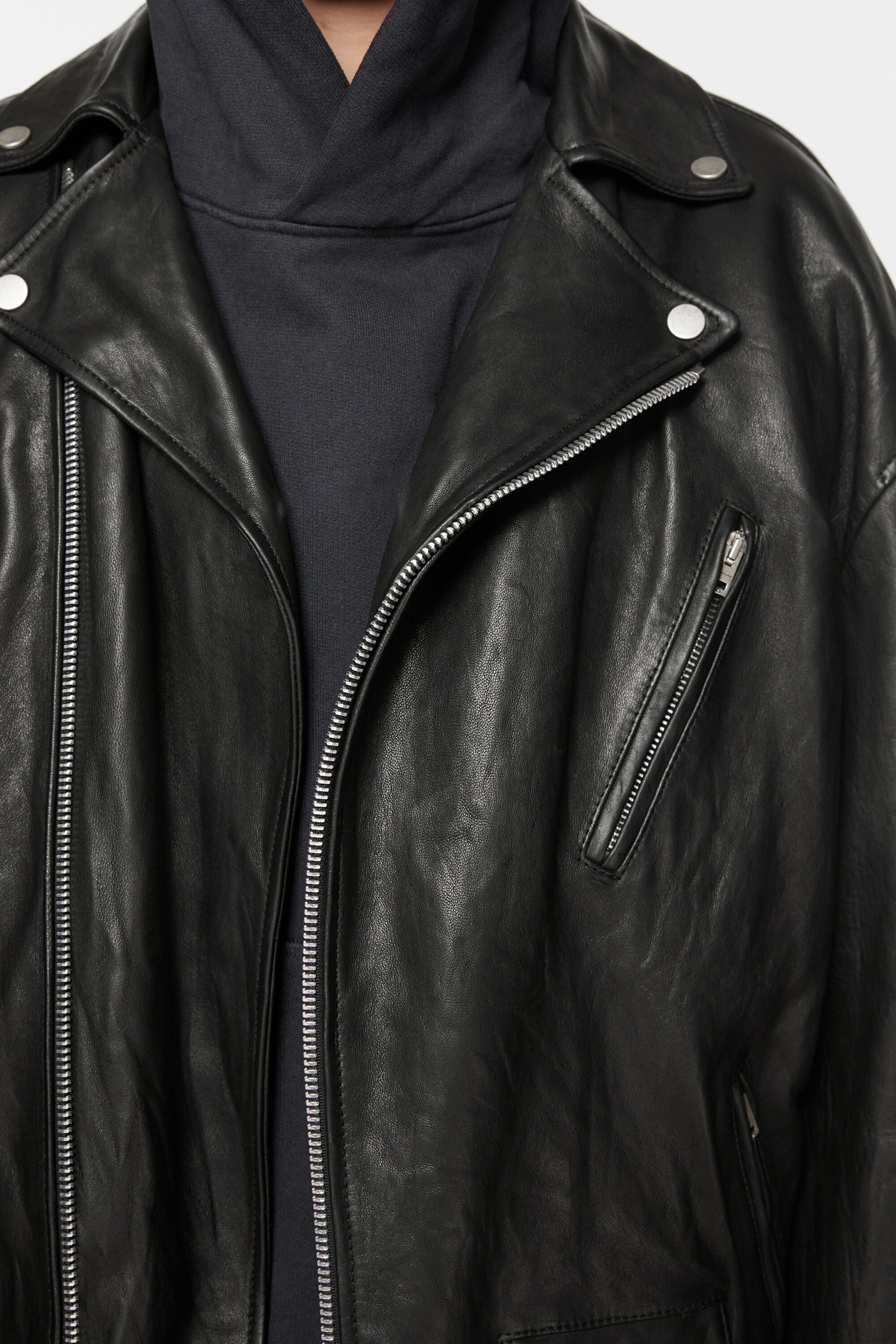Men's Black Distressed Leather Biker Jacket