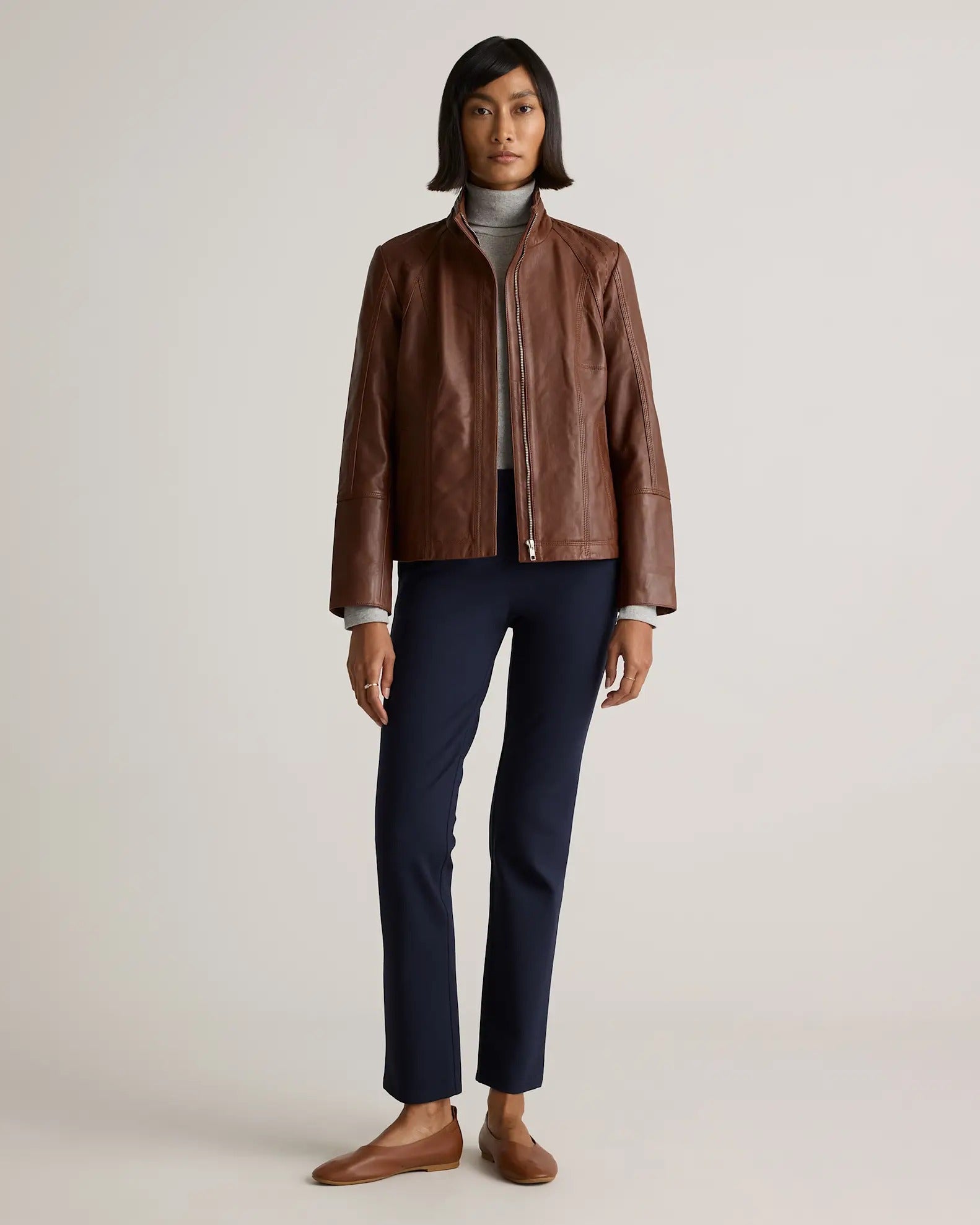 Women's Brown Simple leather Jacket