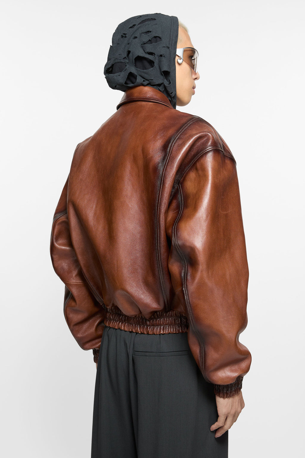 Men's Brown Leather Bomber Jacket