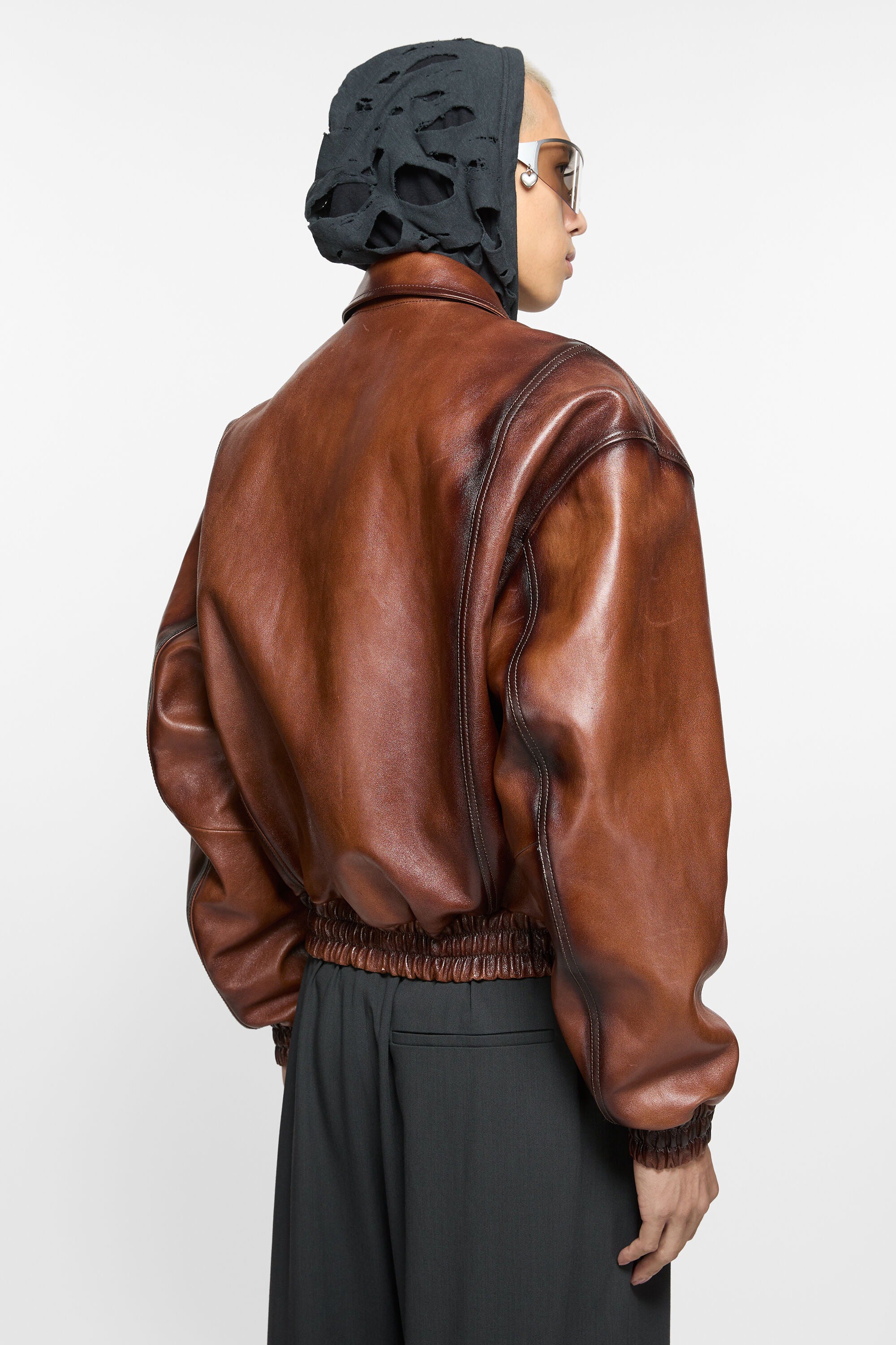 Men's Brown Leather Bomber Jacket