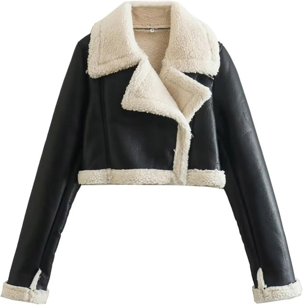 Women's Black Lined Fur Shearling Jacket