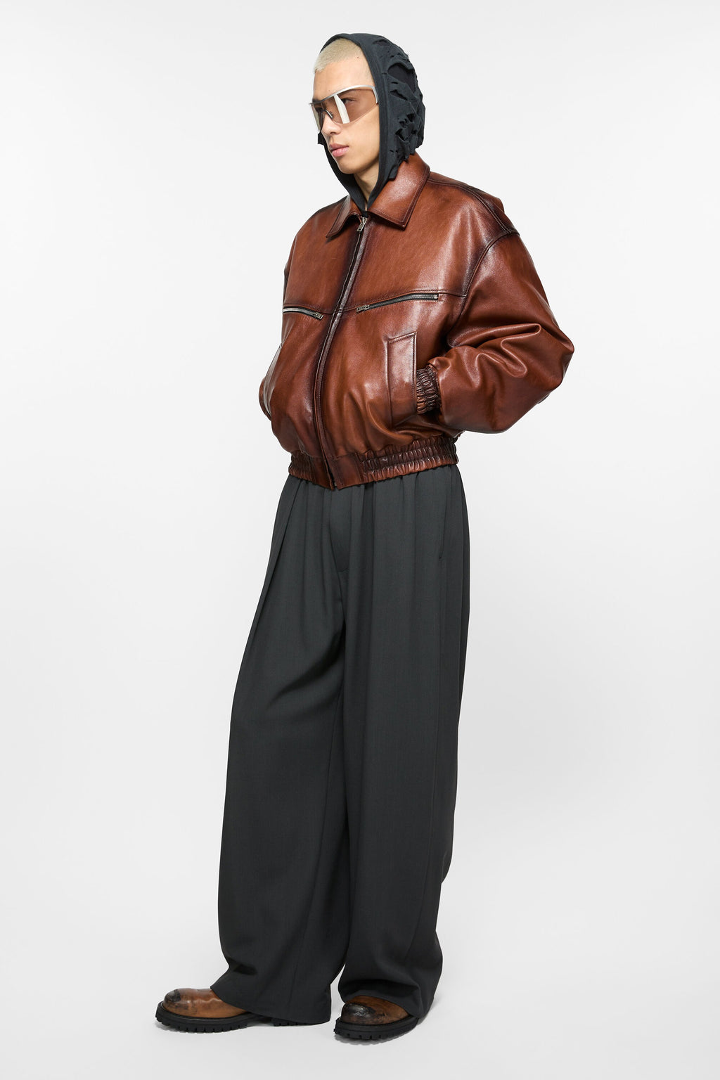 Men's Brown Leather Bomber Jacket