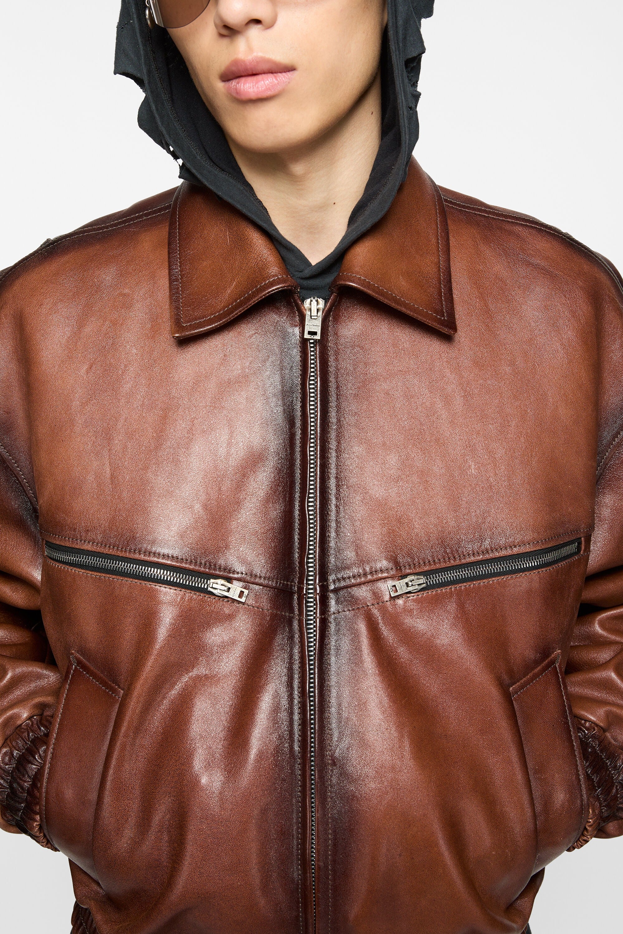 Men's Brown Leather Bomber Jacket