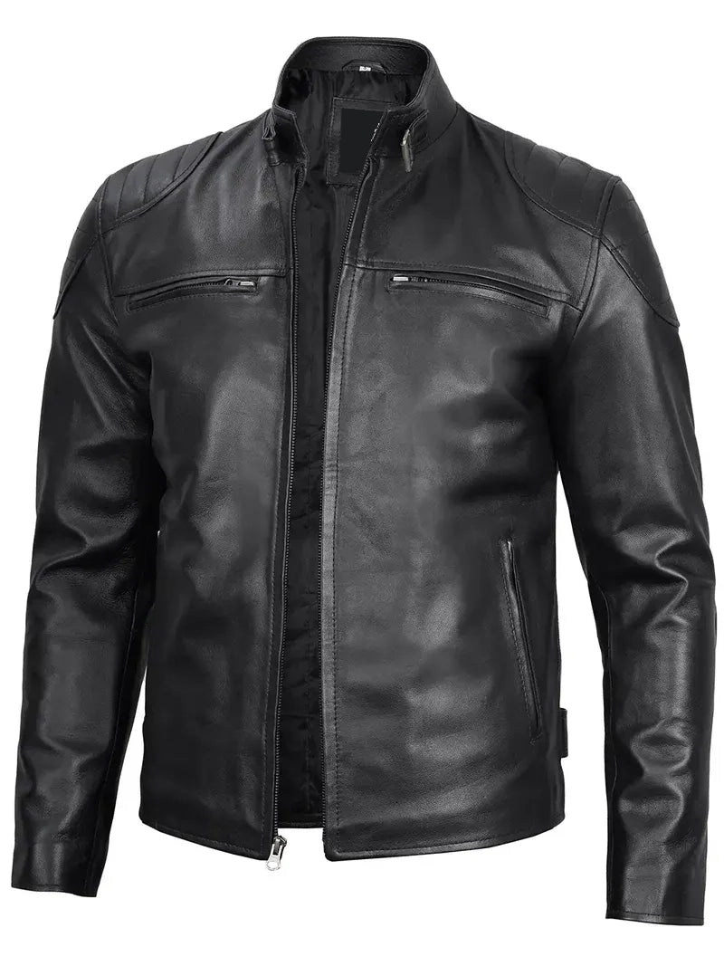 Men's Black Simple Leather Jacket