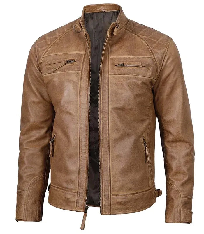 Men's Brown Simple Leather Jacket