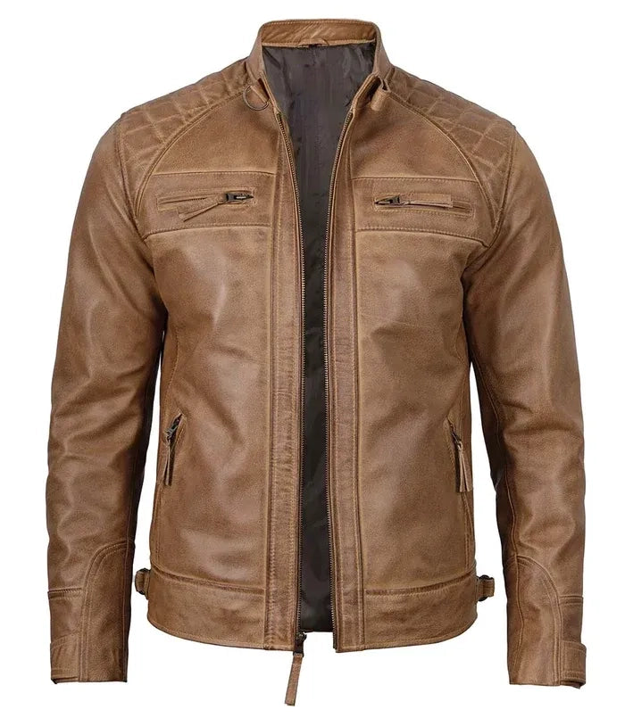 Men's Brown Simple Leather Jacket