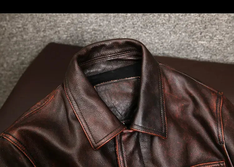 Men's Collar Trendy Leather Jacket - Brown